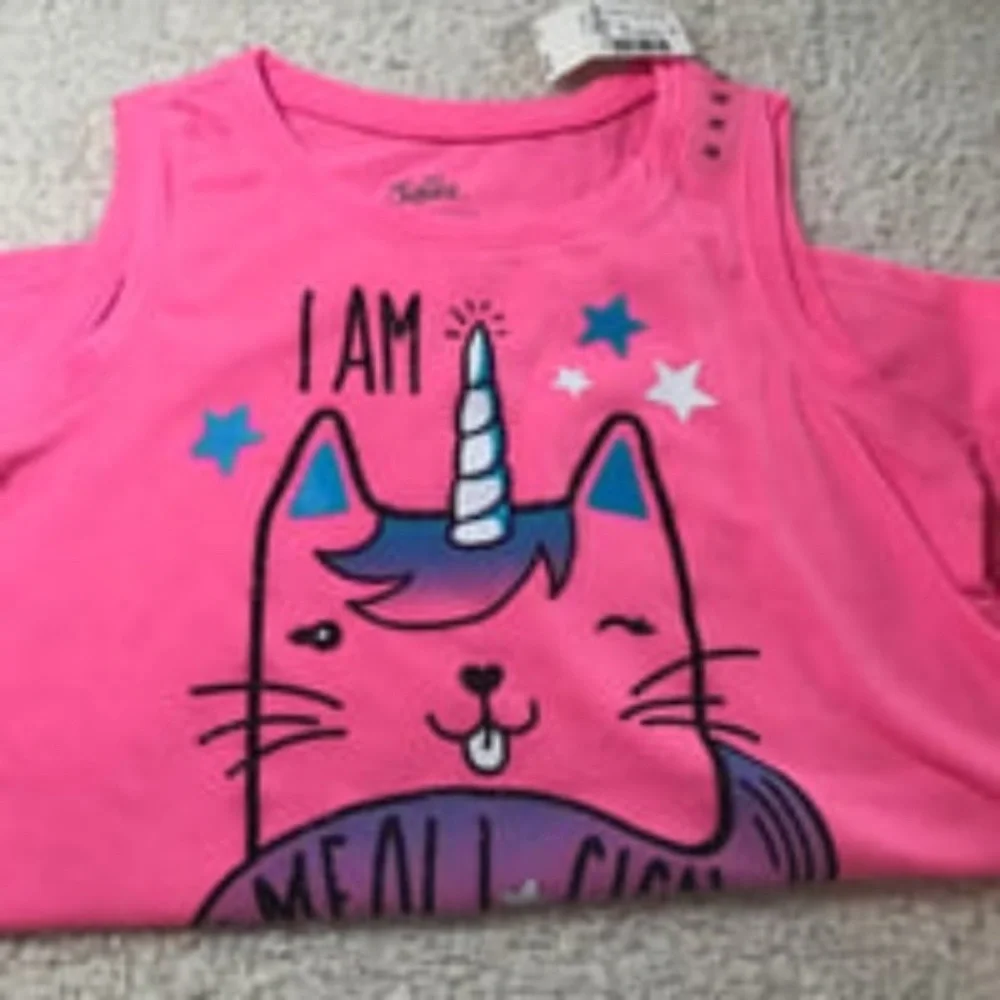 Justice Girls Shirt Pink Tank Top w/Unicorn Cat Size 10